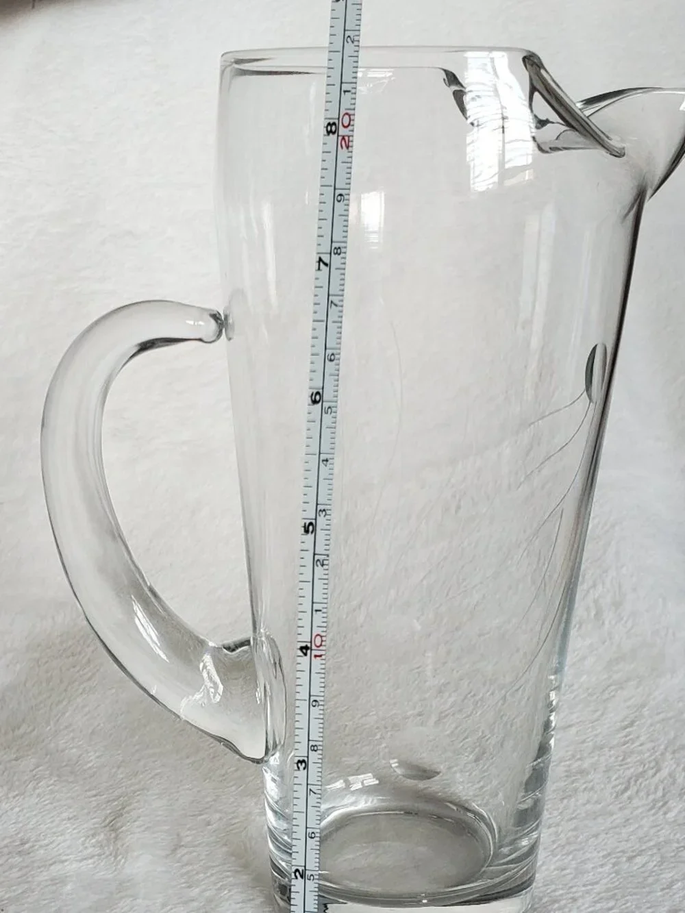 Glass 8 1/2” Clear Martini Pitcher with Etched design Vintage Like New!